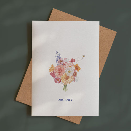 Blumenstrauß Biene Alles Liebe | Grußkarte