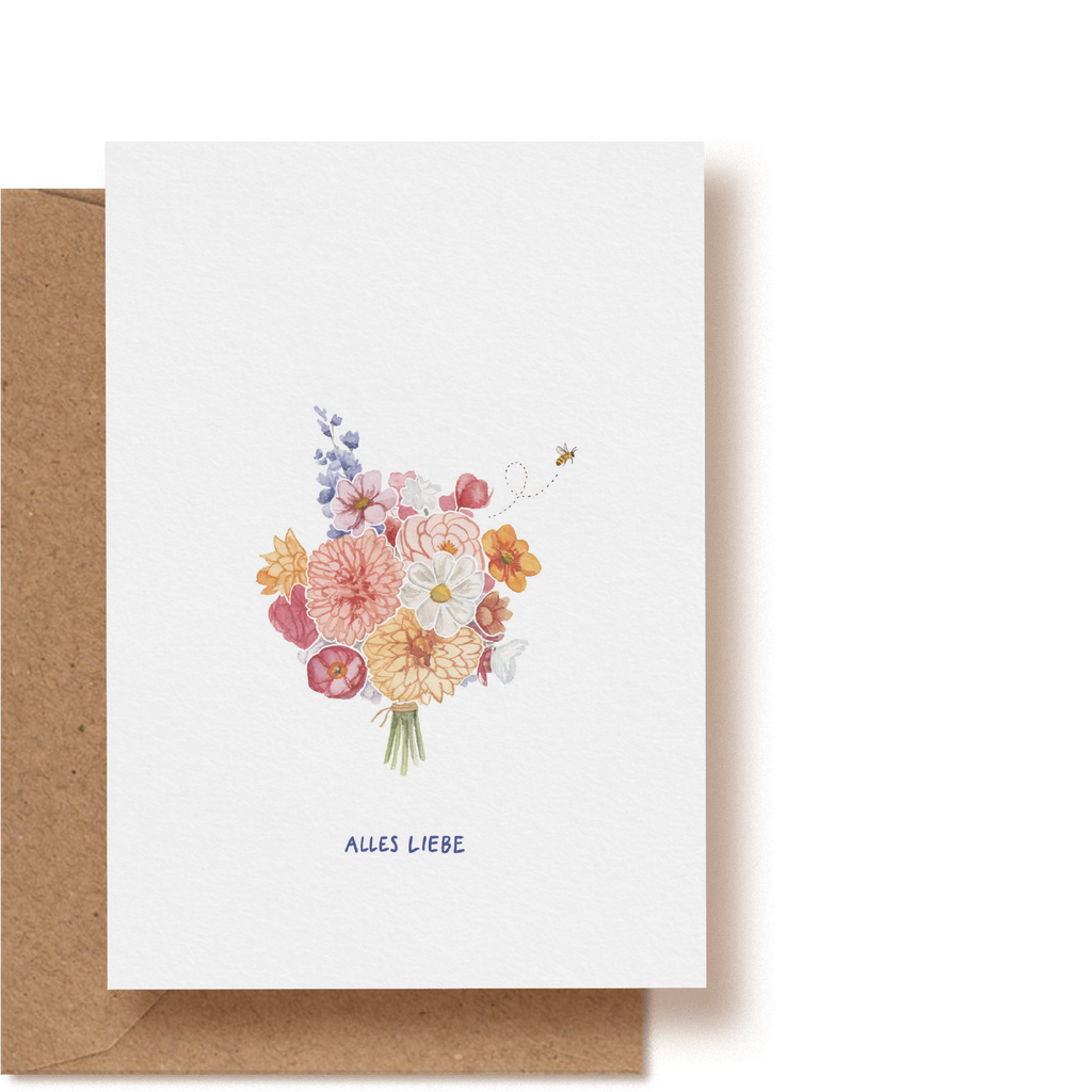 Blumenstrauß Biene Alles Liebe | Grußkarte