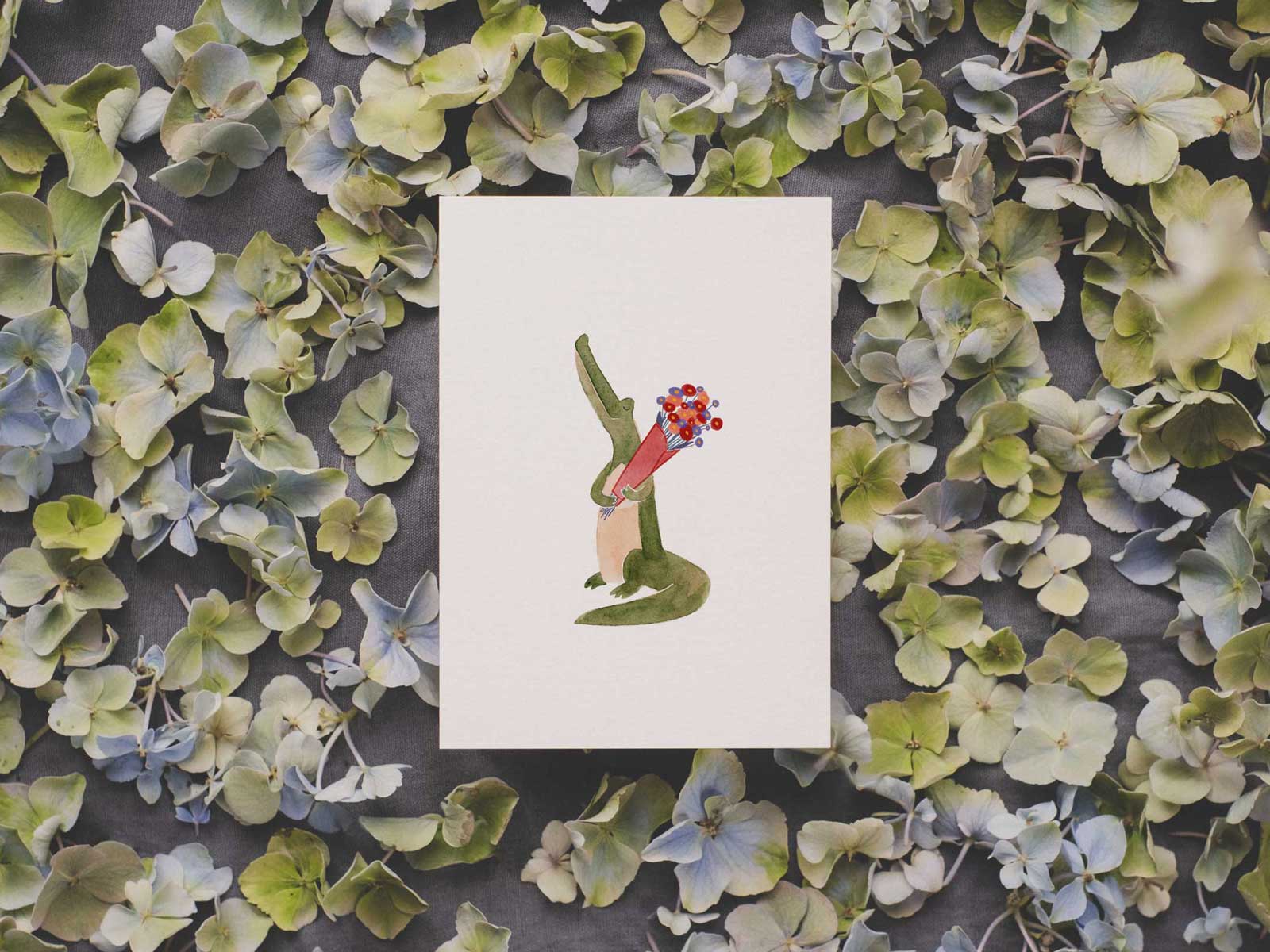 Blumen Krokodil | Postkarte