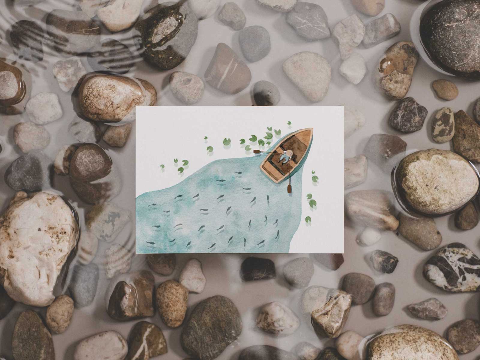 swim along - Boot | Postkarte