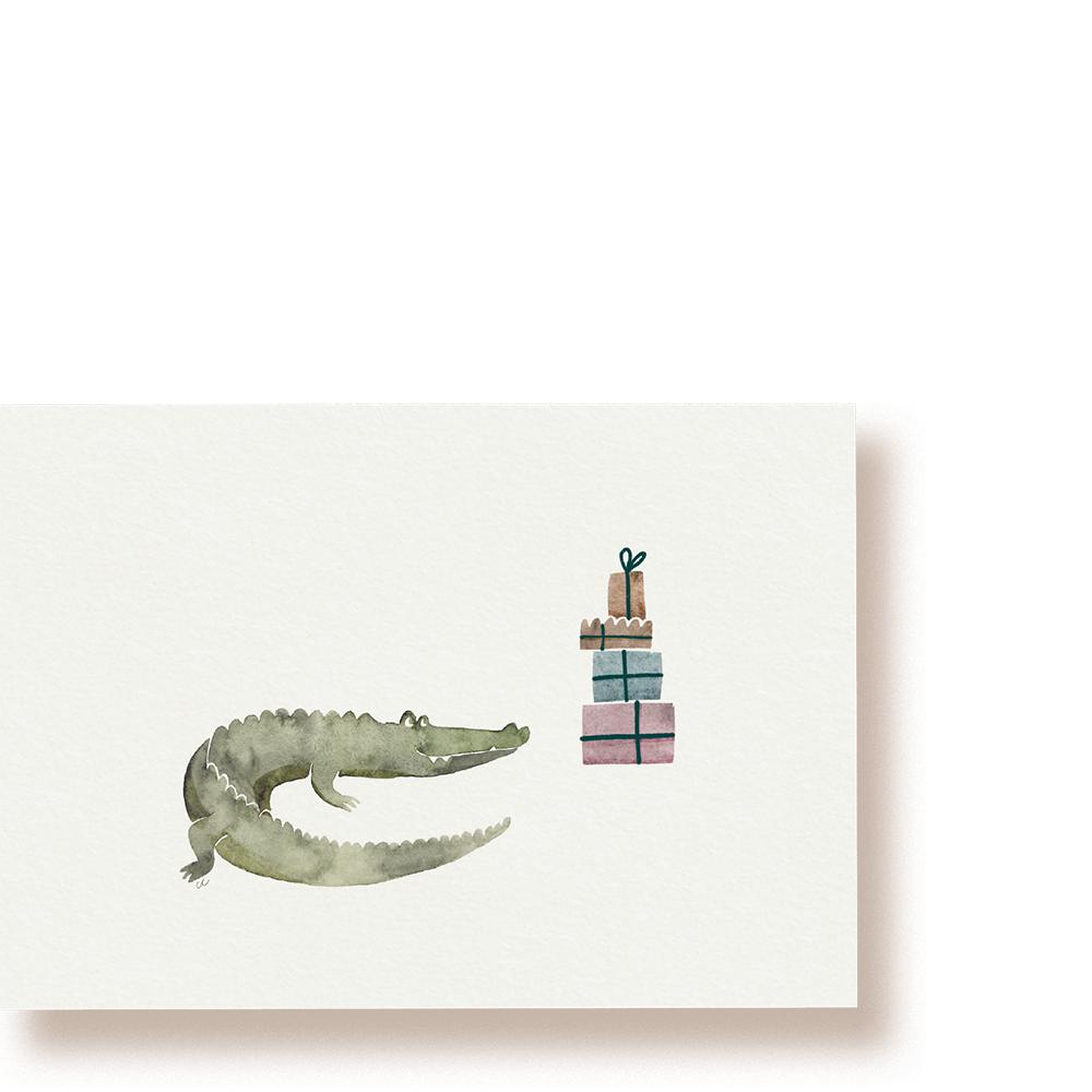 hungry for presents - Krokodil mit Geschenken  | Postkarte