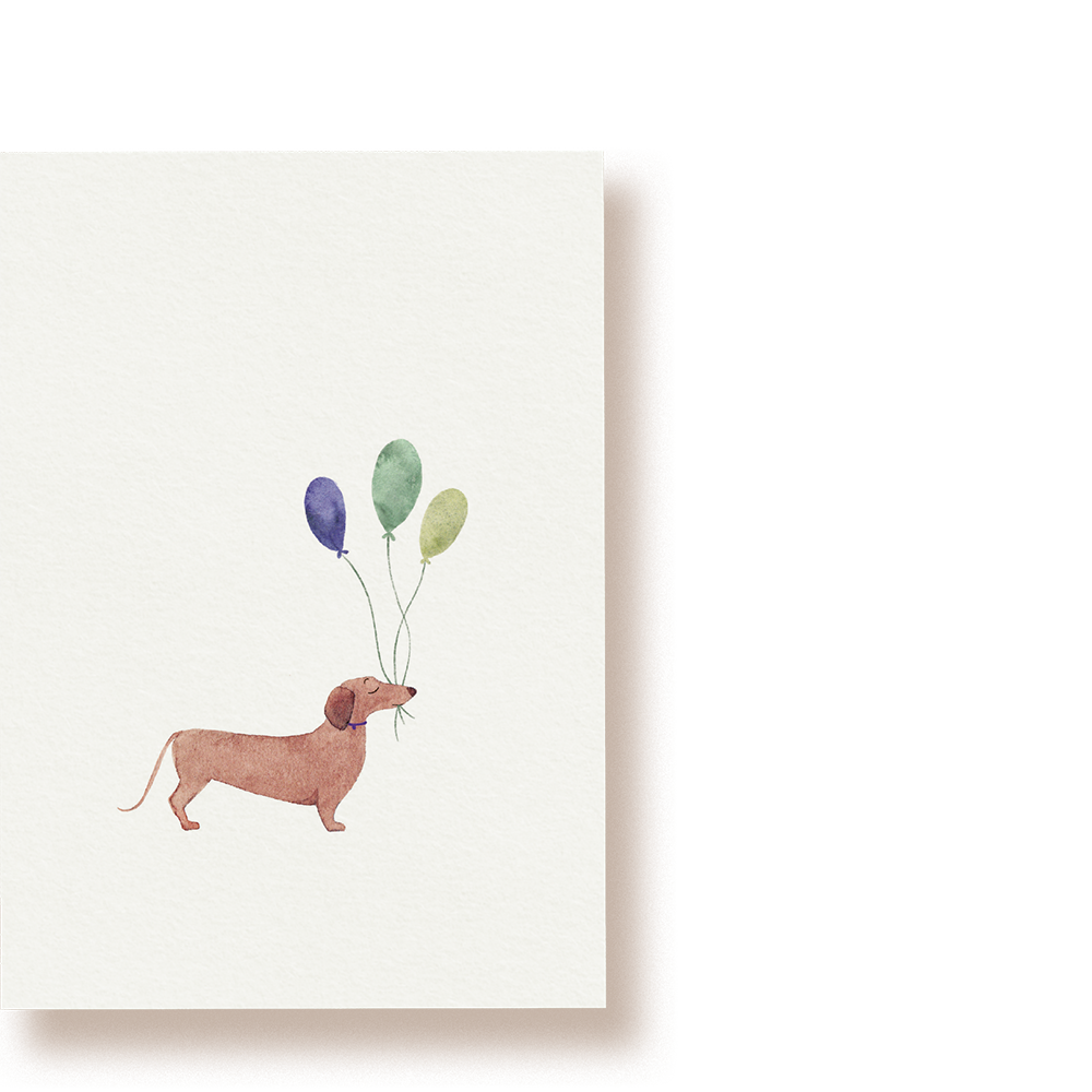 Dackel mit Luftballons | Postkarte