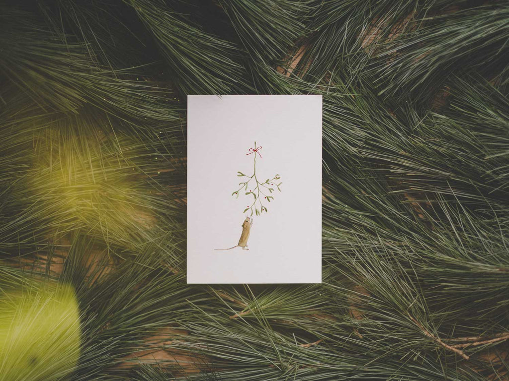 Maus mit Mistelzweig | Postkarte