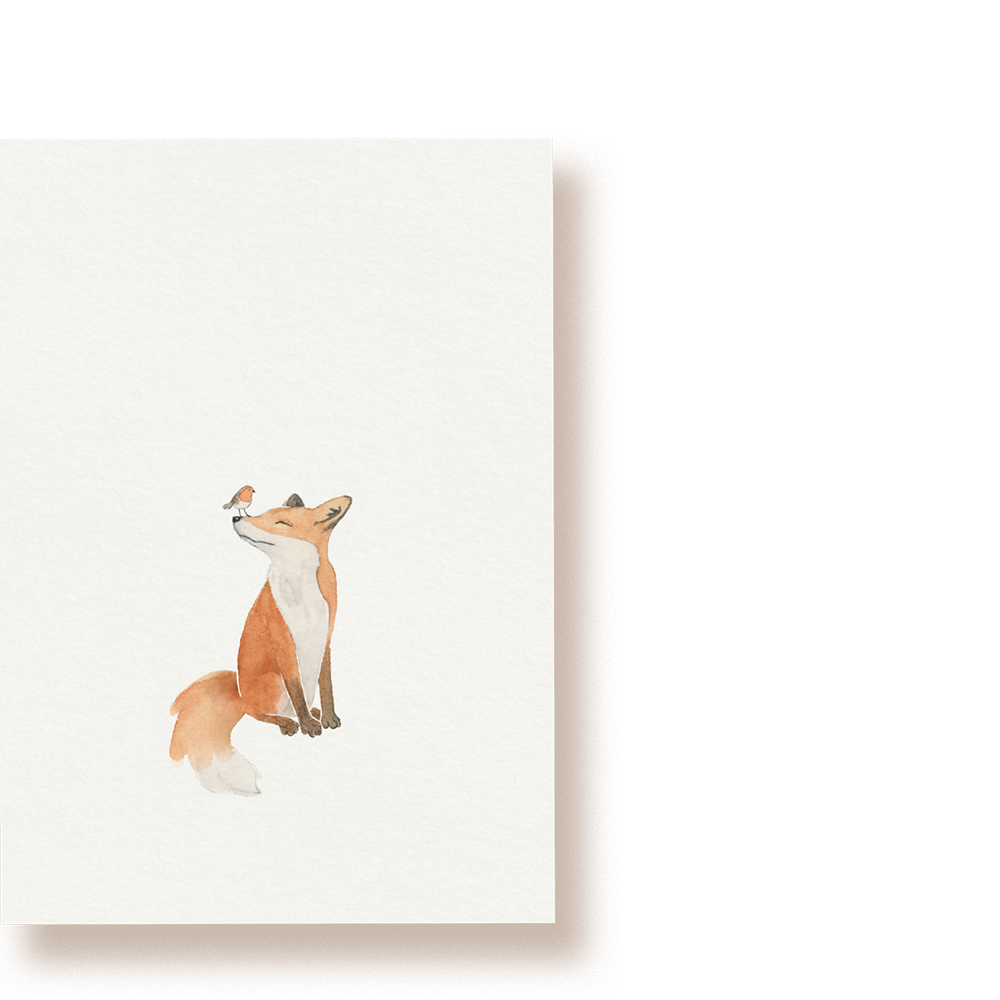 Fuchs und Rotkehlchen | Postkarte