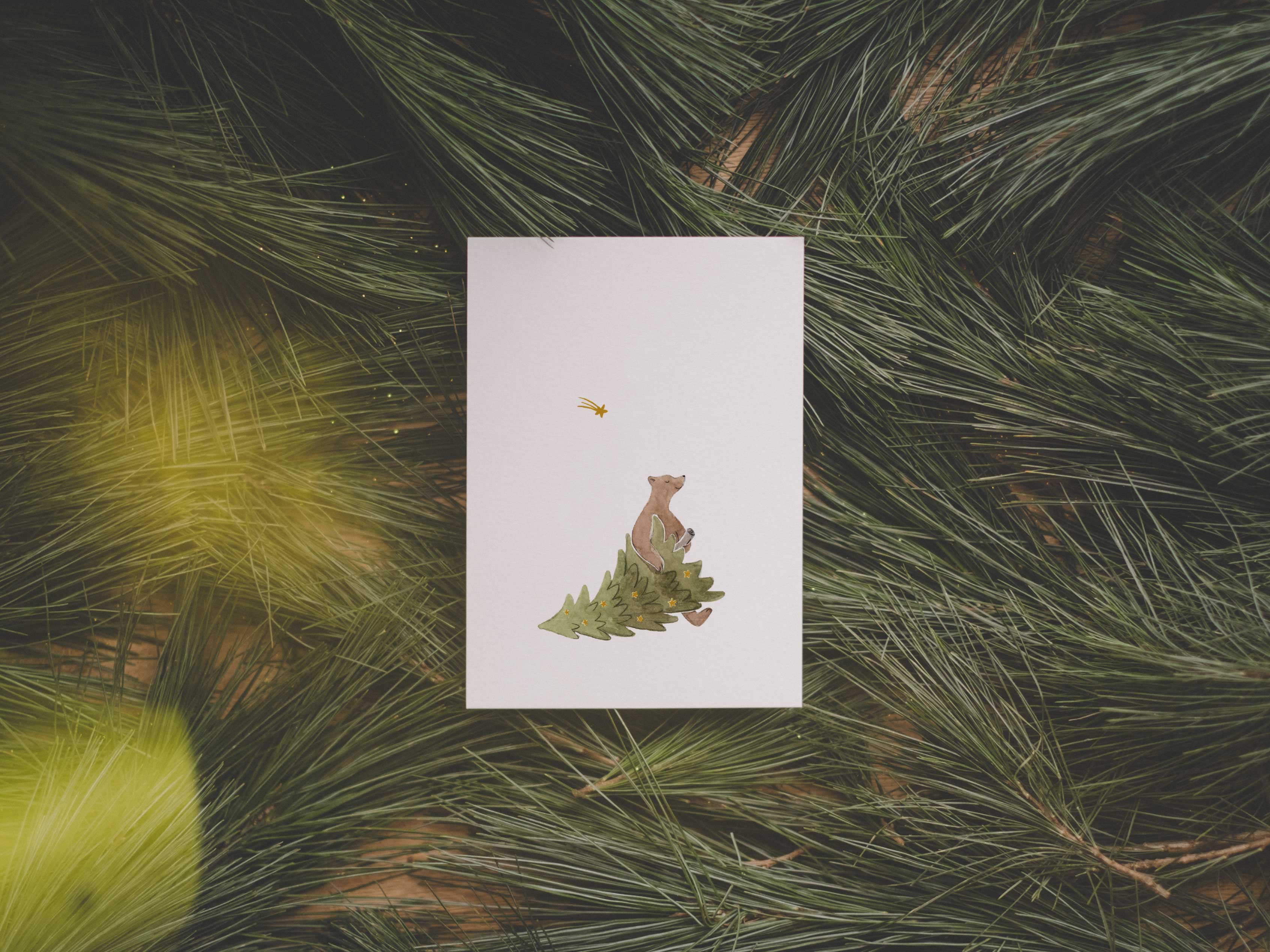 Bär mit Weihnachtsbaum | Postkarte